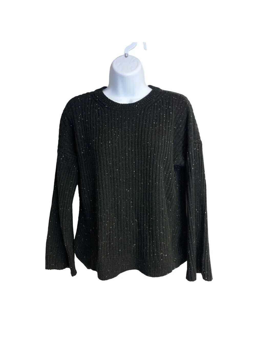 Michael Kors Womens Small Dark Olive Green Speckled Ribbed Crewneck Sweater